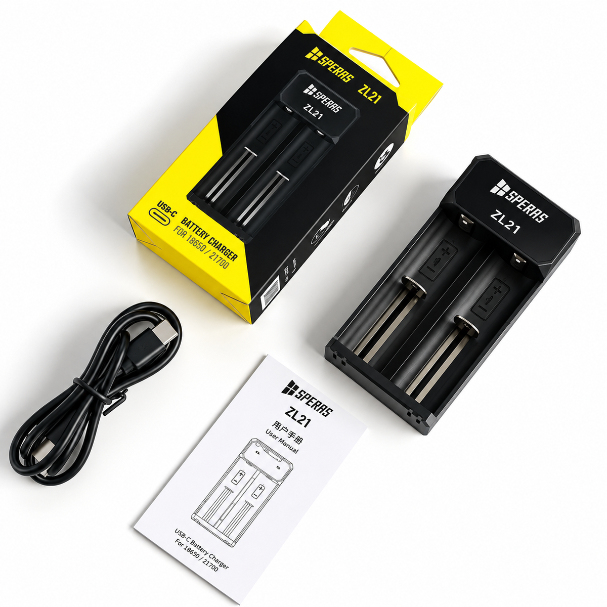 Speras ZL21 Ladegerät mit LED Anzeige 2 Slots